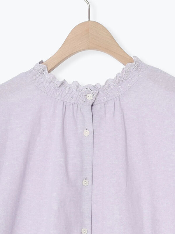 セール】 襟レースシャーリング袖タックブラウス（オフホワイト