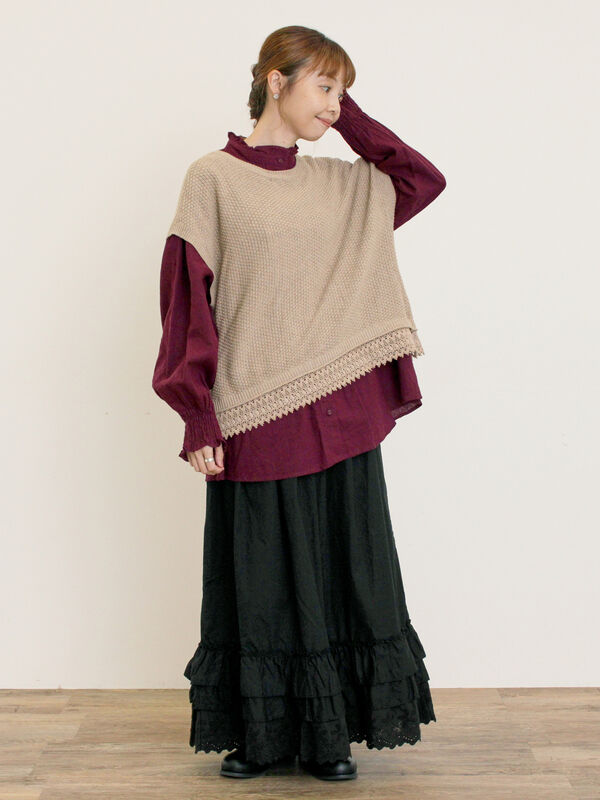 セール】 【Cross×Linen】ピンタックブラウス（オフホワイト/ブラック