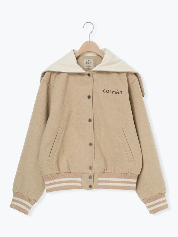 セール】 ウール混セーラーカラー2WAY刺繍スタジャン（グレー/ベージュ