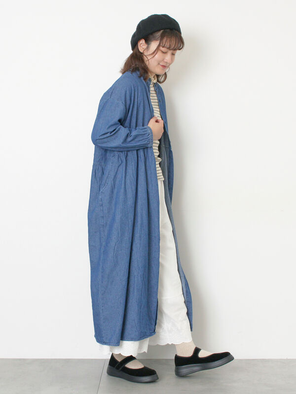 セール】 デニムバンドカラーワンピース ≪S/Mサイズ≫（ブルー