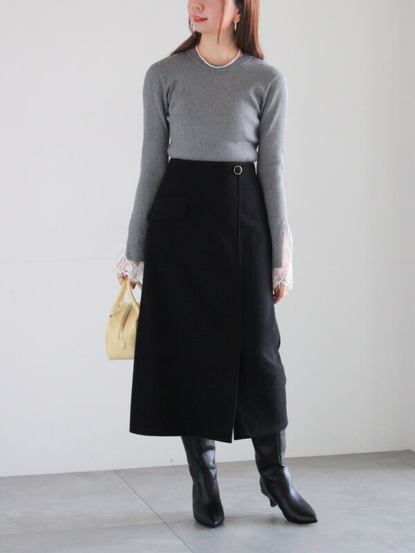 セール】 メルトンジャージートラペーズスカート（ブラック/パープル