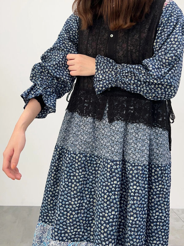 セール】 【LIBERTY】パッチワーク切替ワンピース（イエロー/ブルー