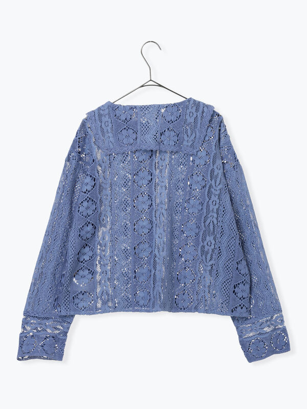 セール】 レースパッチワークセーラー襟ブラウス（オフホワイト