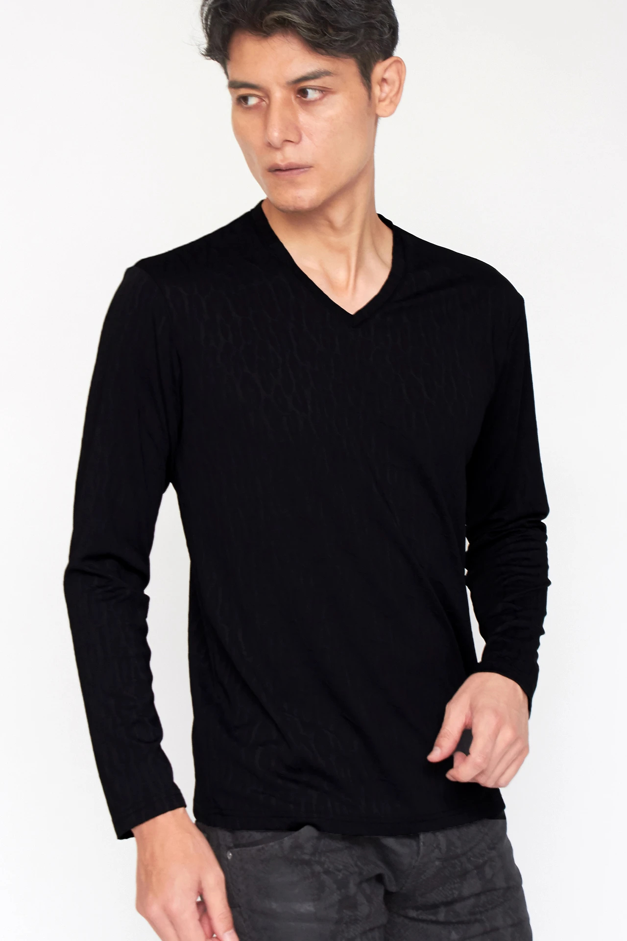 TORNADO MART∴レオパードふくれジャカードVネックカットソー