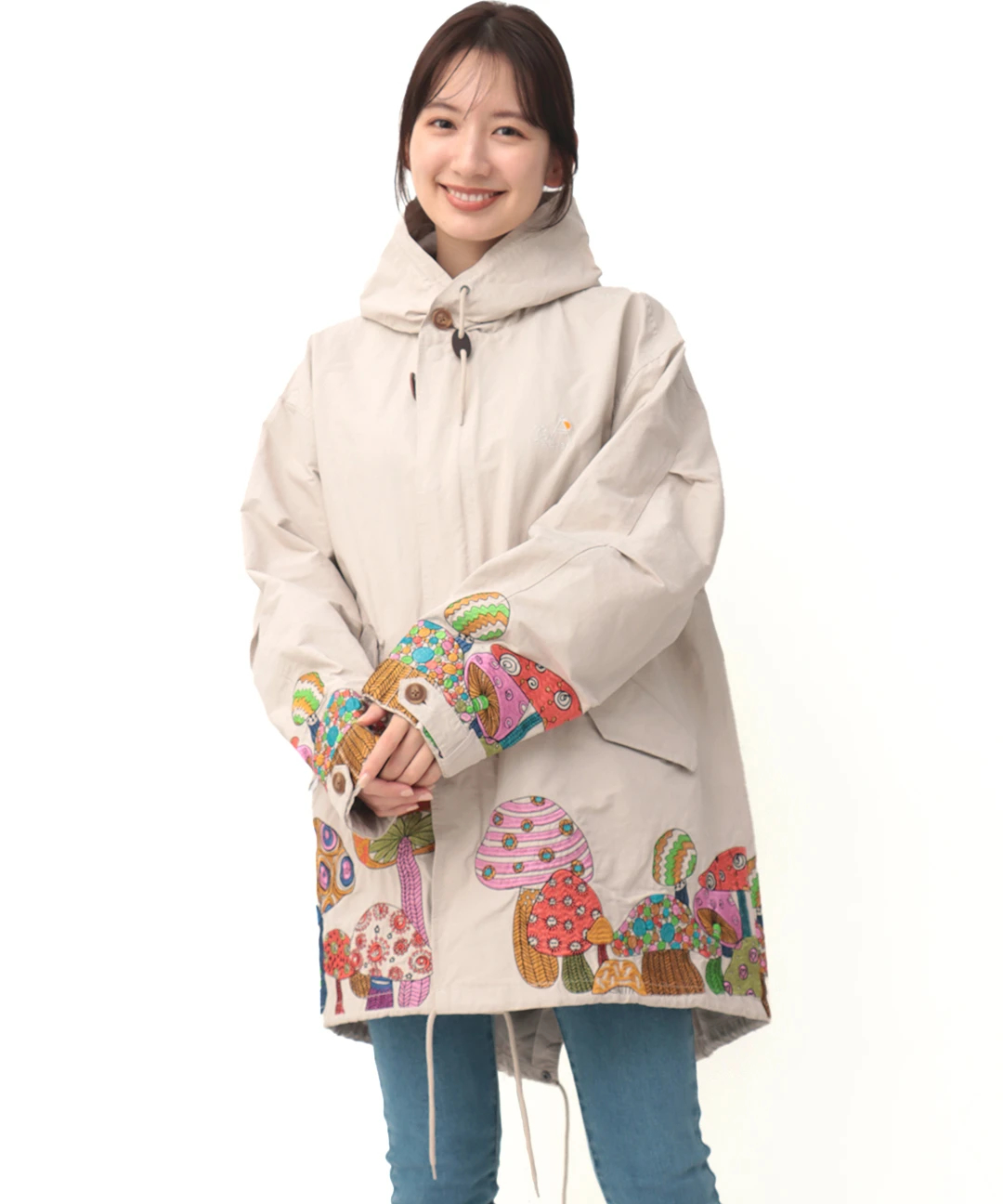 go slow caravan コットンナイロンパネル刺繍モッズコート【WEB限定