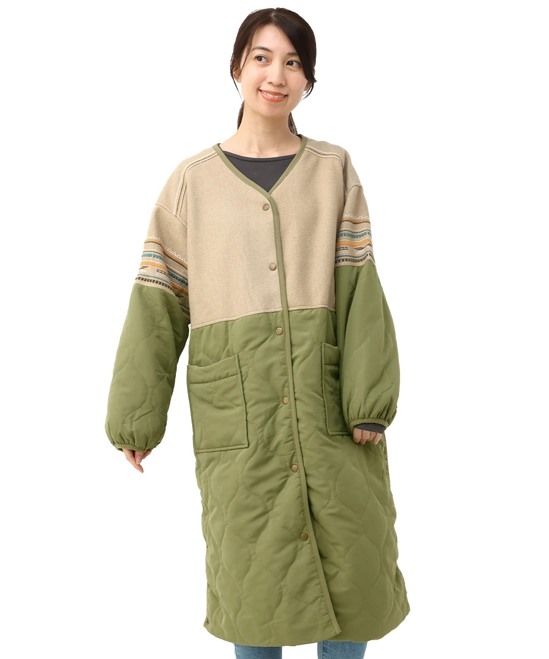 キルトコンビチマヨ刺繍ロングコート / コート | エスニック