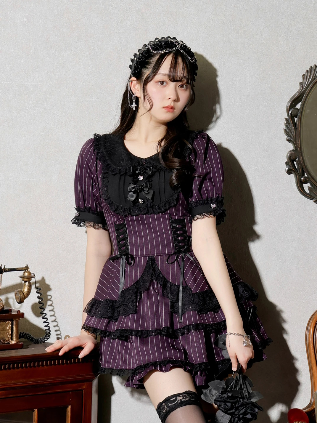 ゴシックローズリボンティアードセットアップ（セットアップ｜グレー