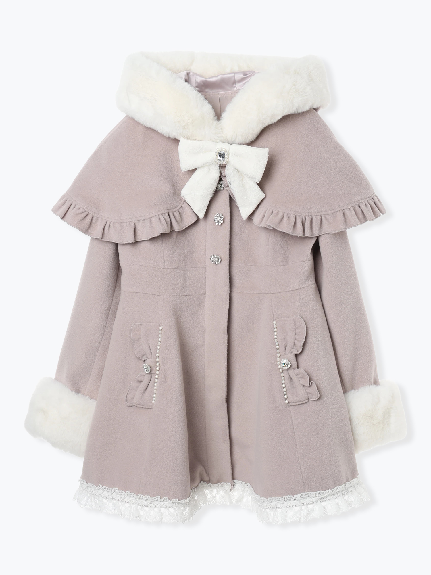 ケープフリルドーリーフレアコート（コート｜オフホワイト・ピンク・黒