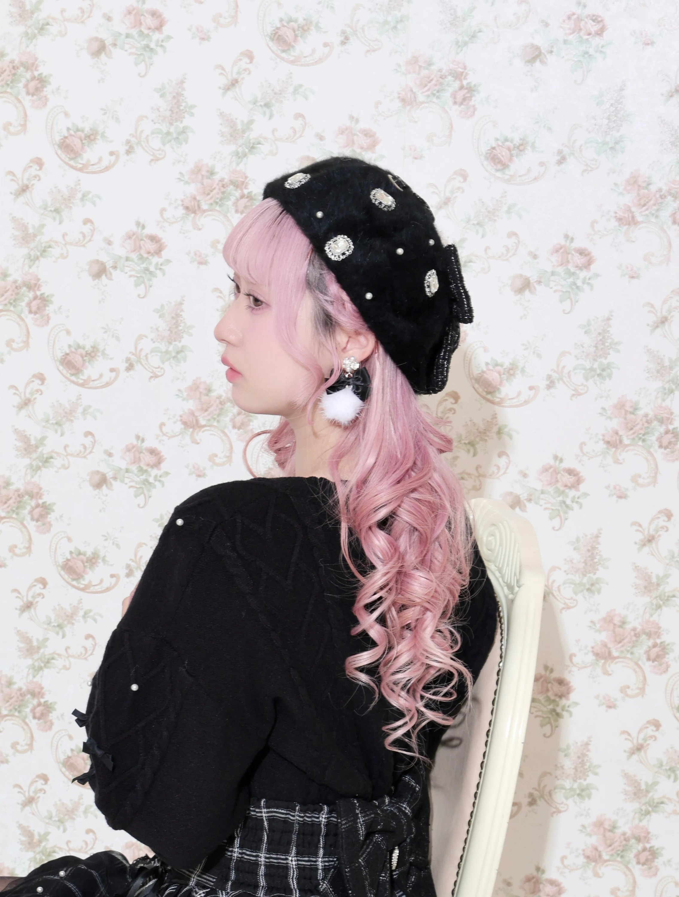 シャギーリボンベレー帽（帽子｜ピンク・黒・オフホワイト）｜【公式