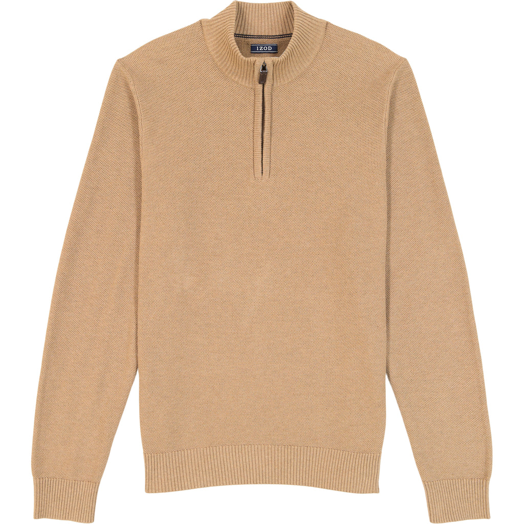 Honeycomb Quarter Zip Sweater - Camel Hthr – IZOD