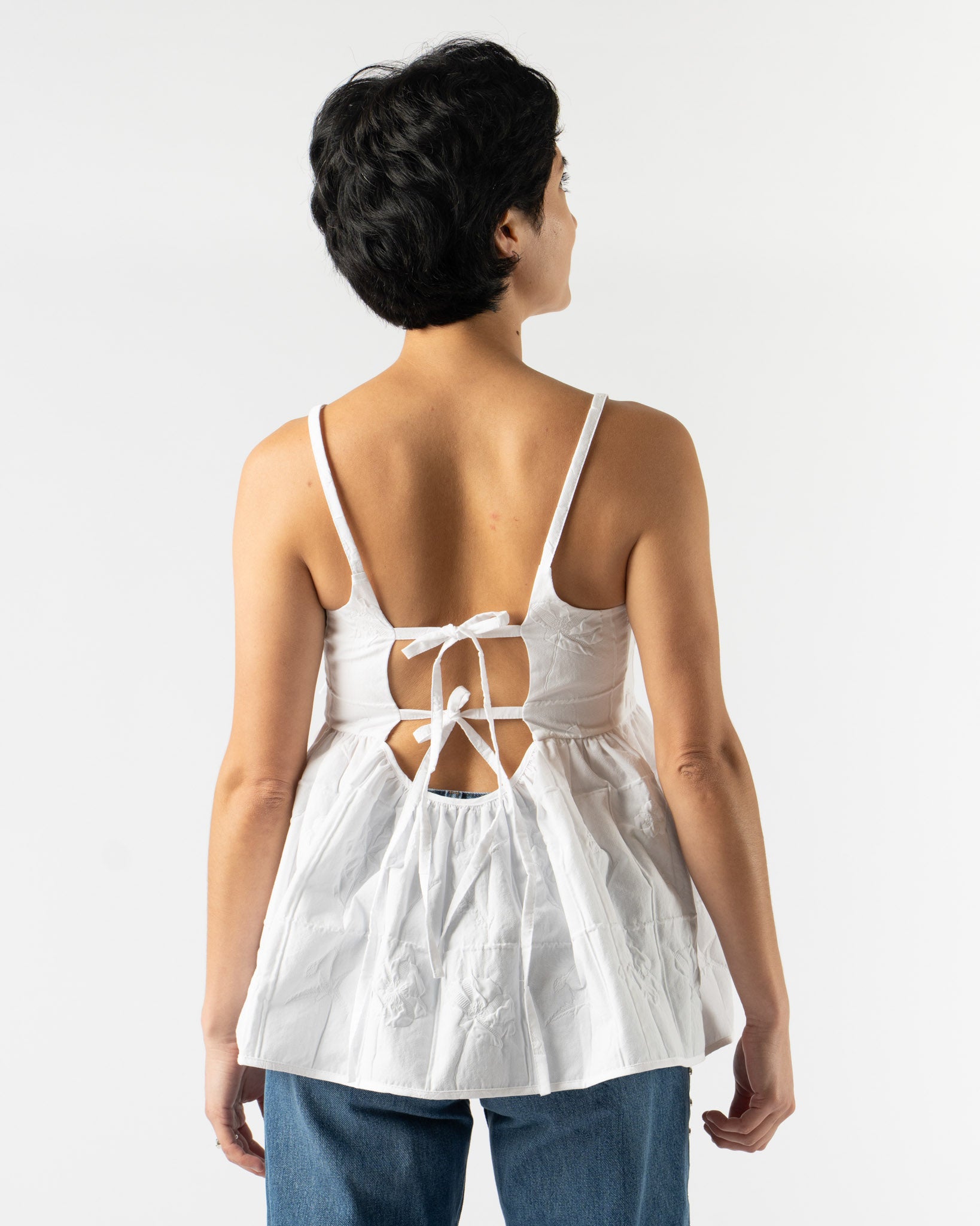 Cecilie Bahnsen Akira Top in Flora Matelassé White Curated at Jake