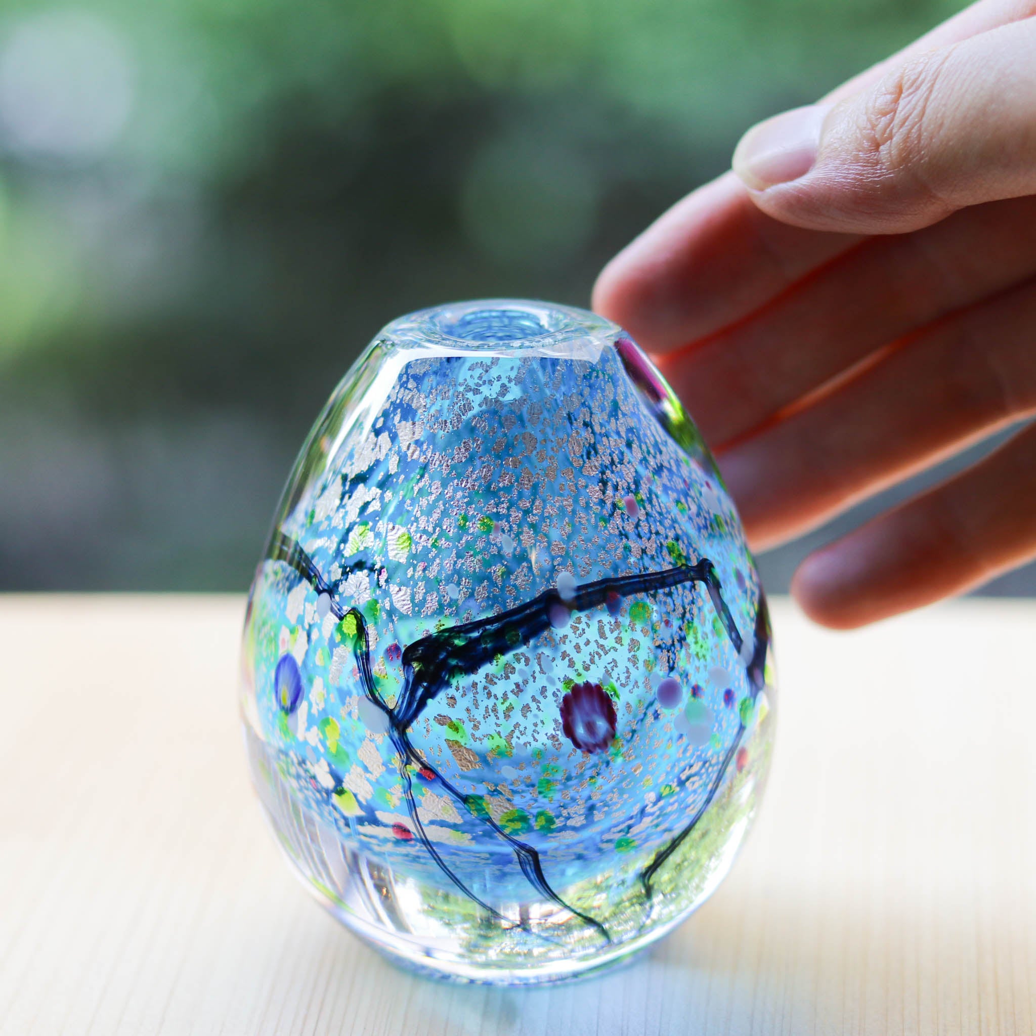 綾ガラス 一輪挿し | 光琳 爽 | オーシャンブルー | グラスアート黒木