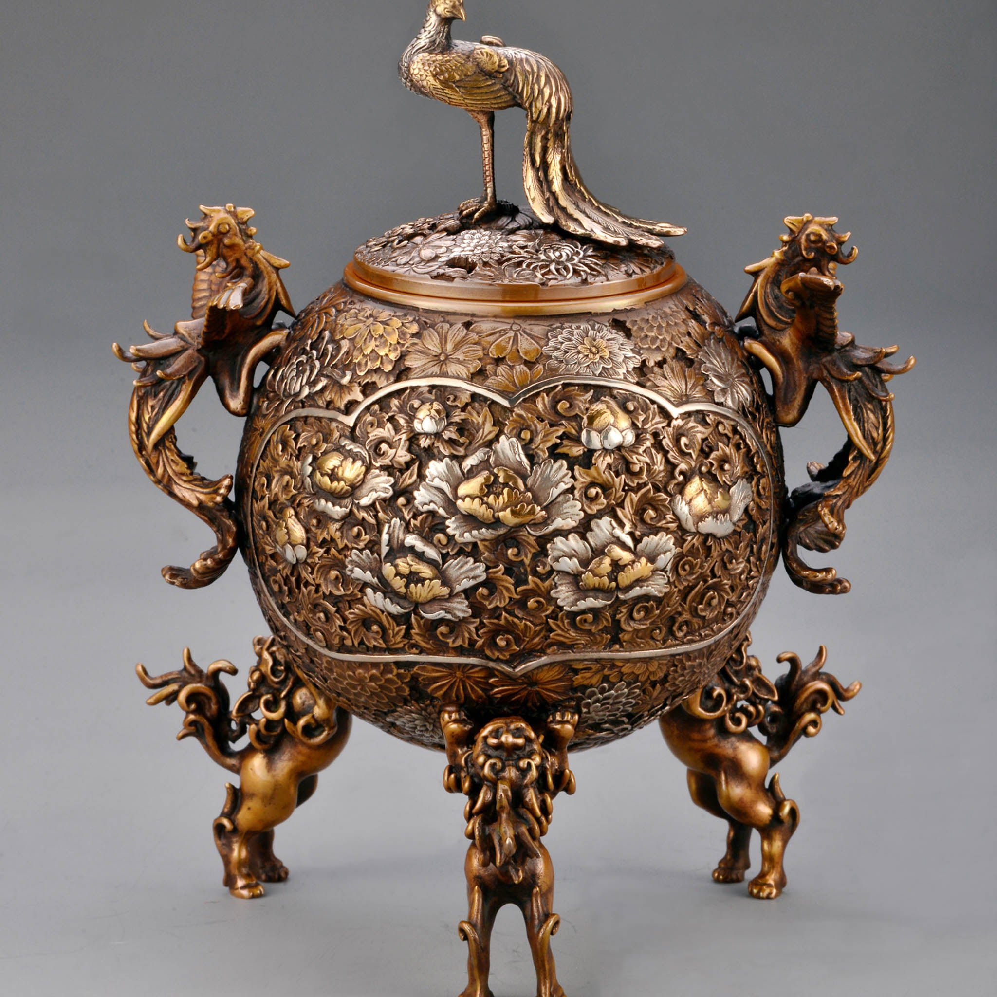 高岡銅器 香炉 | 玉型孔雀 彩色 | 銅 | 喜泉堂