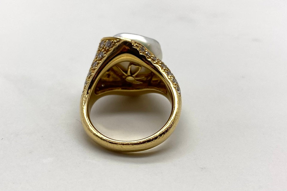 MIKIMOTO【ミキモト】 K18白蝶ケシパール ダイヤモンドリング (NO