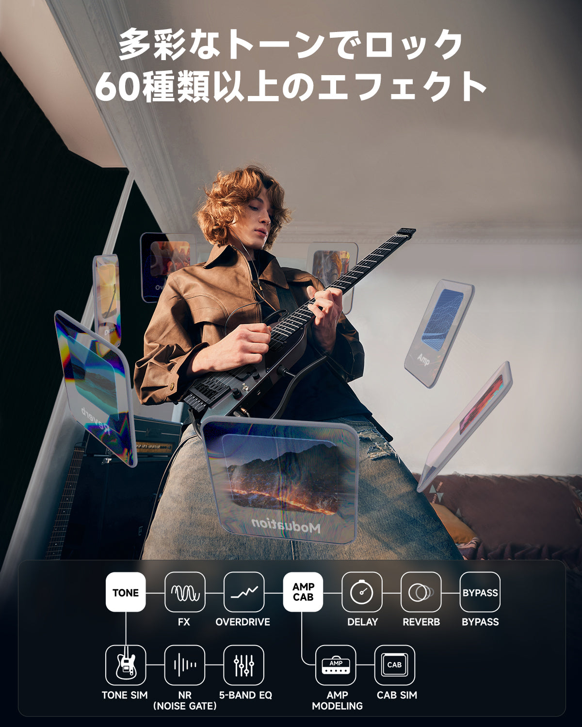 HUSH-X PRO スマート ヘッドレス トラベルギター 多彩プリセット Donner