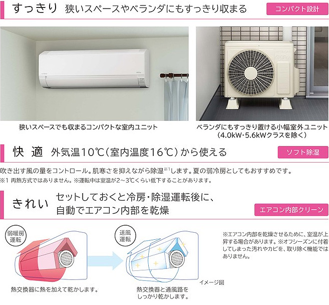 RAS-AJ28H(W)+RAC-AJ28H｜日立ルームエアコン[AJシリーズ][100V]