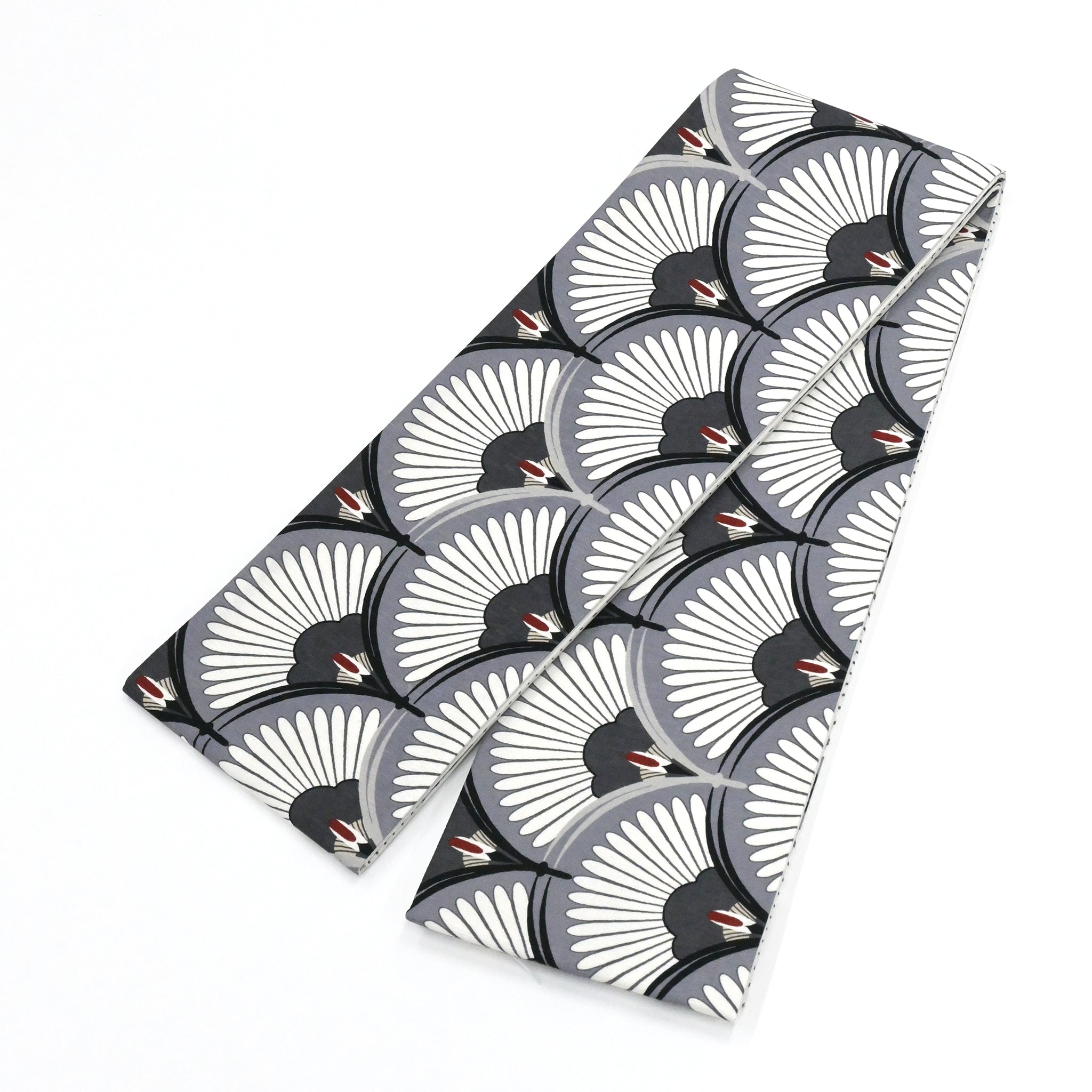 WA・KKA】 リバーシブル半巾帯 正絹 「鶴青海」 グレー – KAERUWA