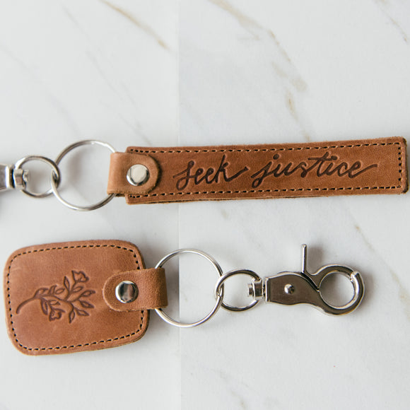 Leather Key Chain - Seek Justice and/or In The Garden | Kairos Traders