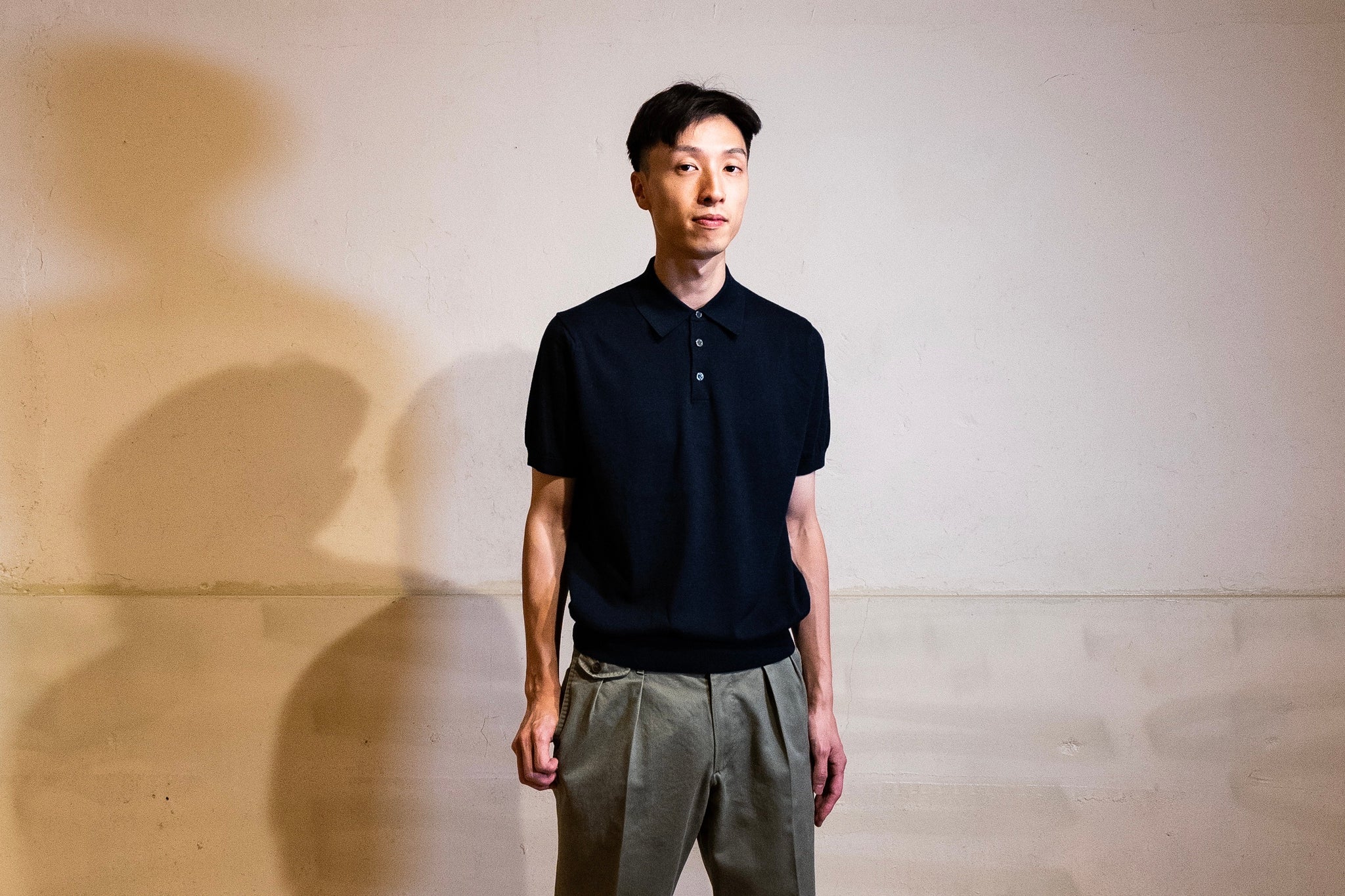 18Gニットポロシャツ ネイビー コットン100% / Knitted Polo Navy