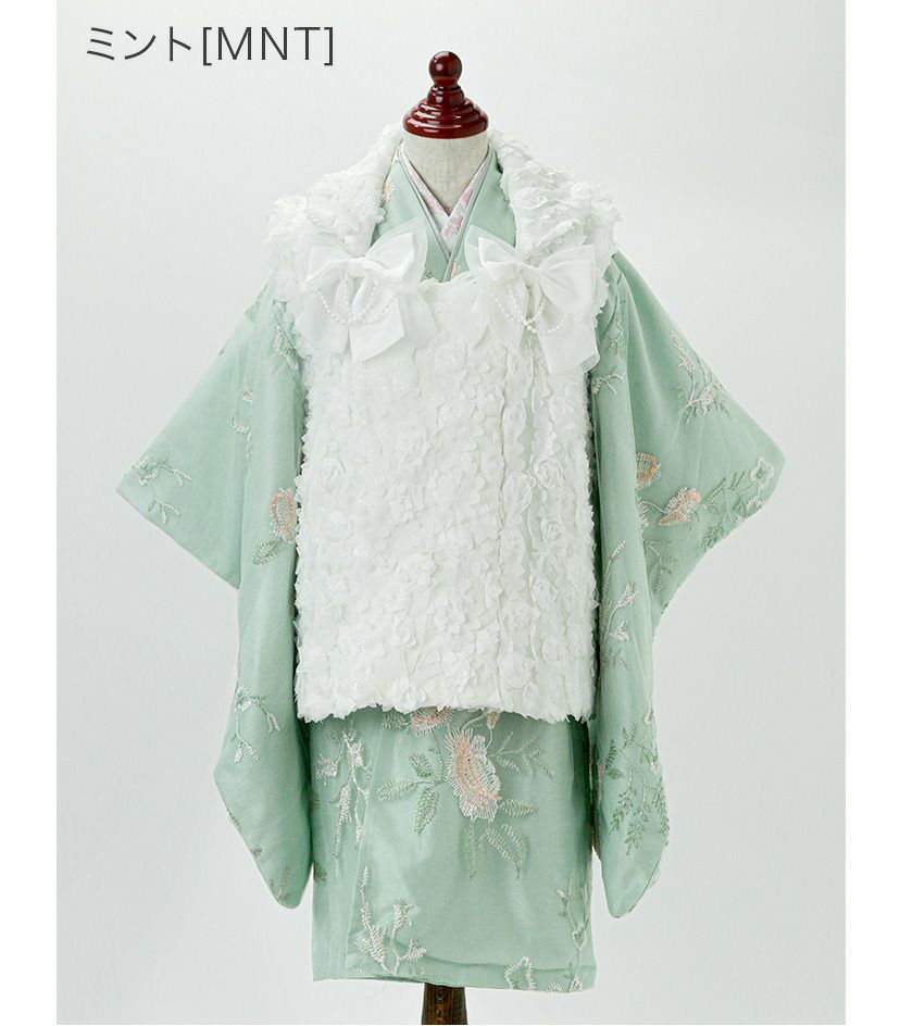 送料無料【雛祭りセール目玉】花柄刺繍チュールレース着物とバラ生地