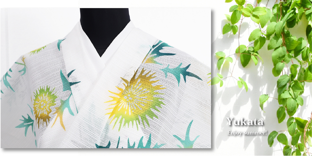 TVCM上戸彩さん着用柄】竺仙(ちくせん) 浴衣（ゆかた） 綿絽白地