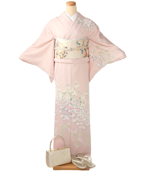 訪問着レンタル｜ピンクに椿｜H0346｜S｜宅配着物レンタル｜きもの