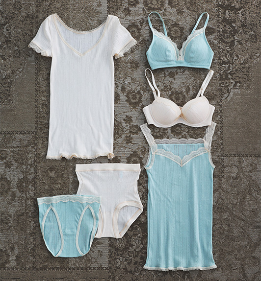 KID BLUEレース付きブラジャーショーツセット ストライプ・ドット タグ