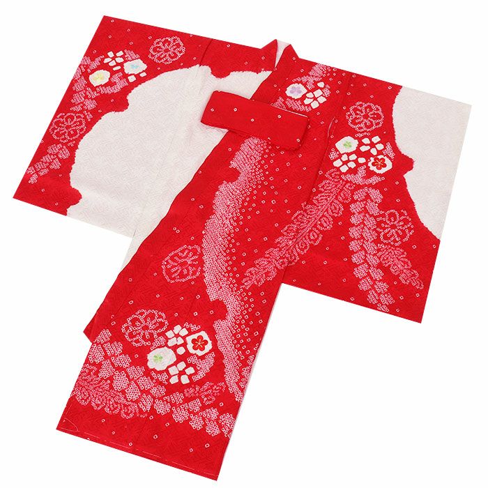 お宮参り 着物 女の子 産着 祝い着 赤 白 桜 雪輪 辻が花 花丸 疋田