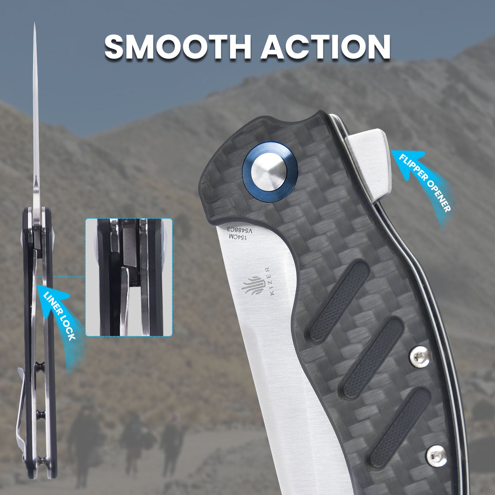 Sheepdog XL Black Carbon Fiber Handle Outdoor Knife | Kizer