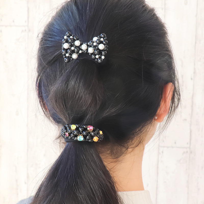 レシピNo.KR1313 貴和クリスタルのリボンヘアゴム2種 – 貴和製作所