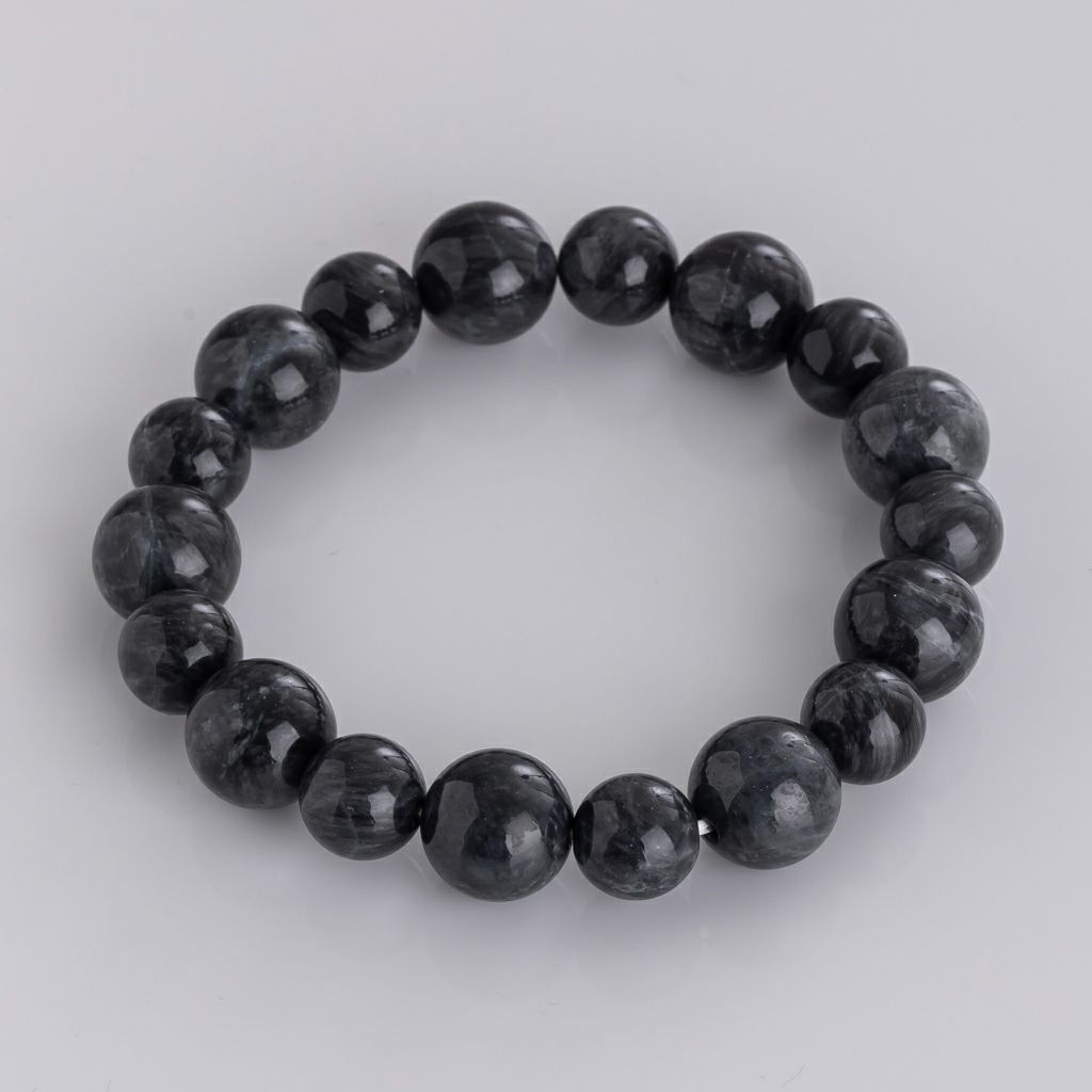 16cmサイズ・12mm玉×8mm玉・渋い黒・艶美麗】（プレミアム黒色ヒスイ