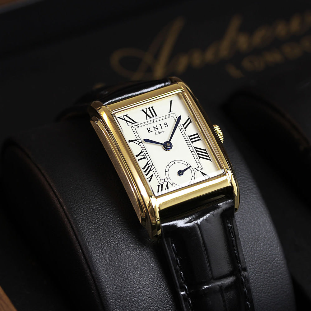 クラシック レクタンギュラー ゴールド クロコ型押しレザー ブラック