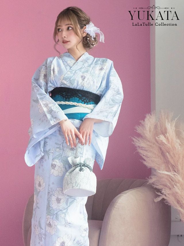 2025 浴衣 LaLaTulle | SALE【浴衣】紺地 縦縞 手毬柄 ゆかた3点SET