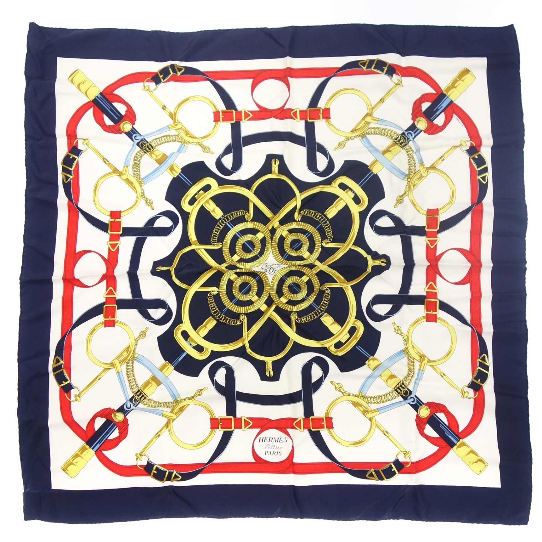 HERMES】エルメス カレ90 Eperon d Or 黄金の拍車 スカーフ シルク100