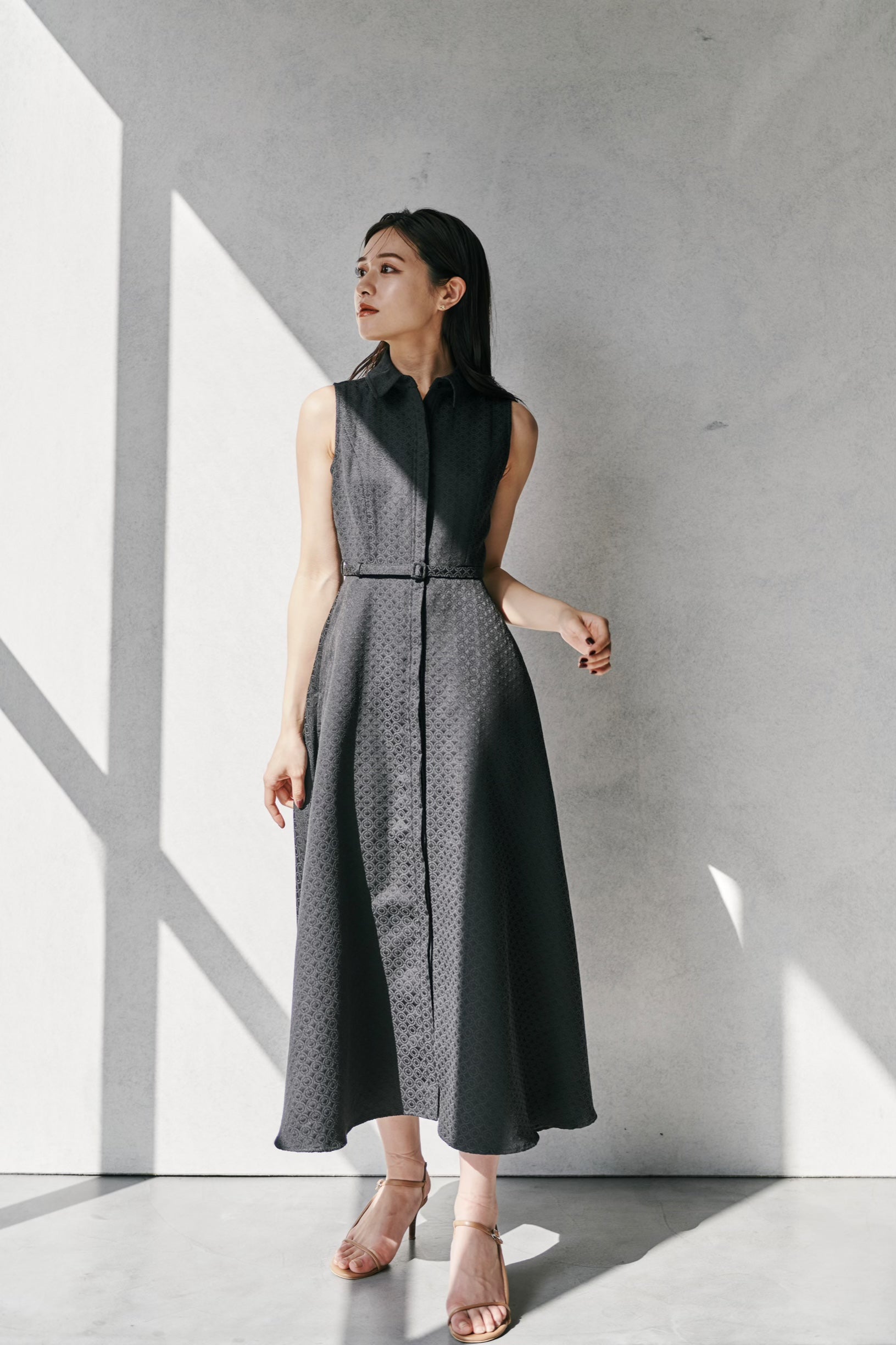 Belted Jacquard Dress – L'AUBE BLANC