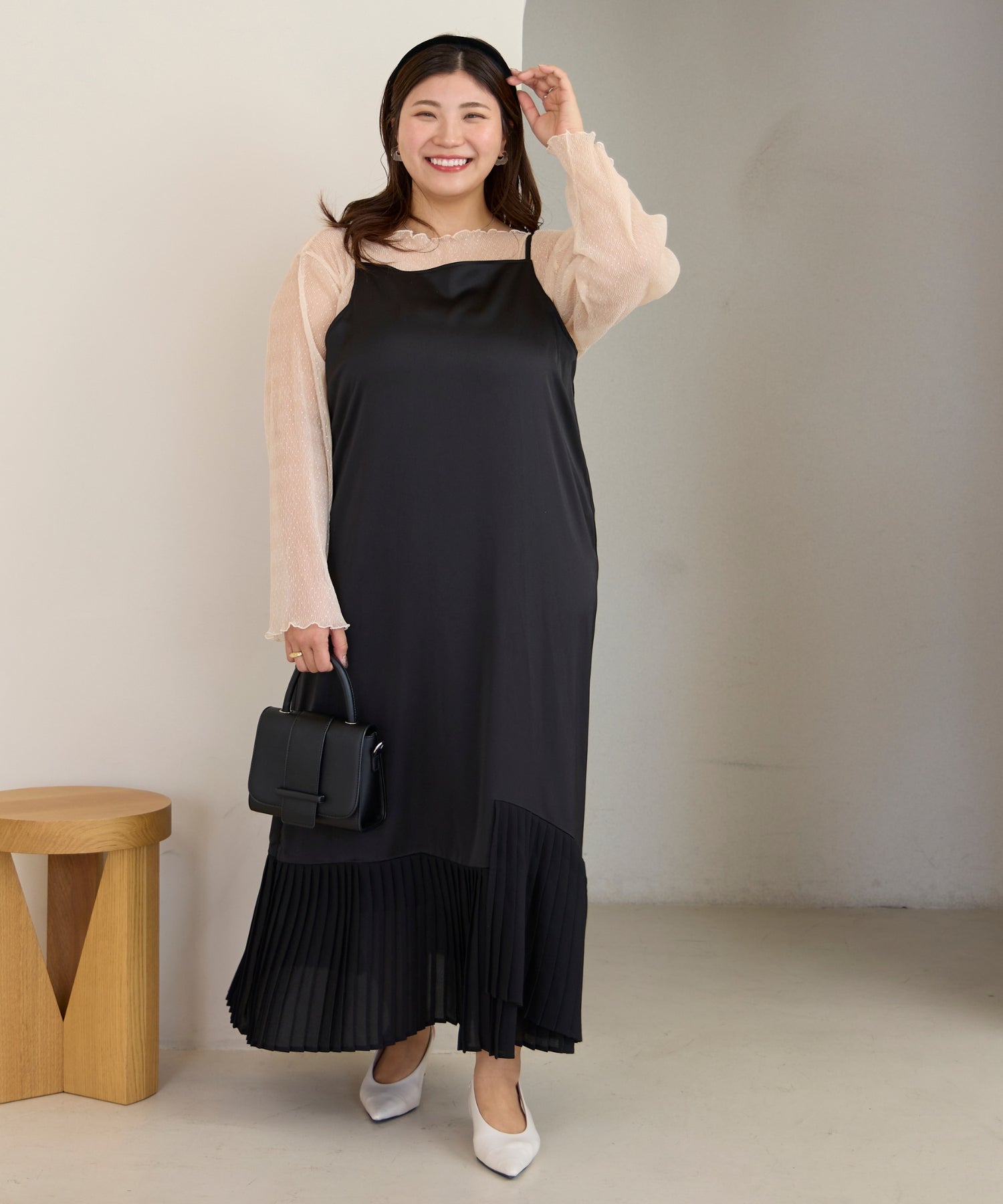 プリーツ切替キャミワンピース | ラビアンジェ-⼤きいサイズのレディース服