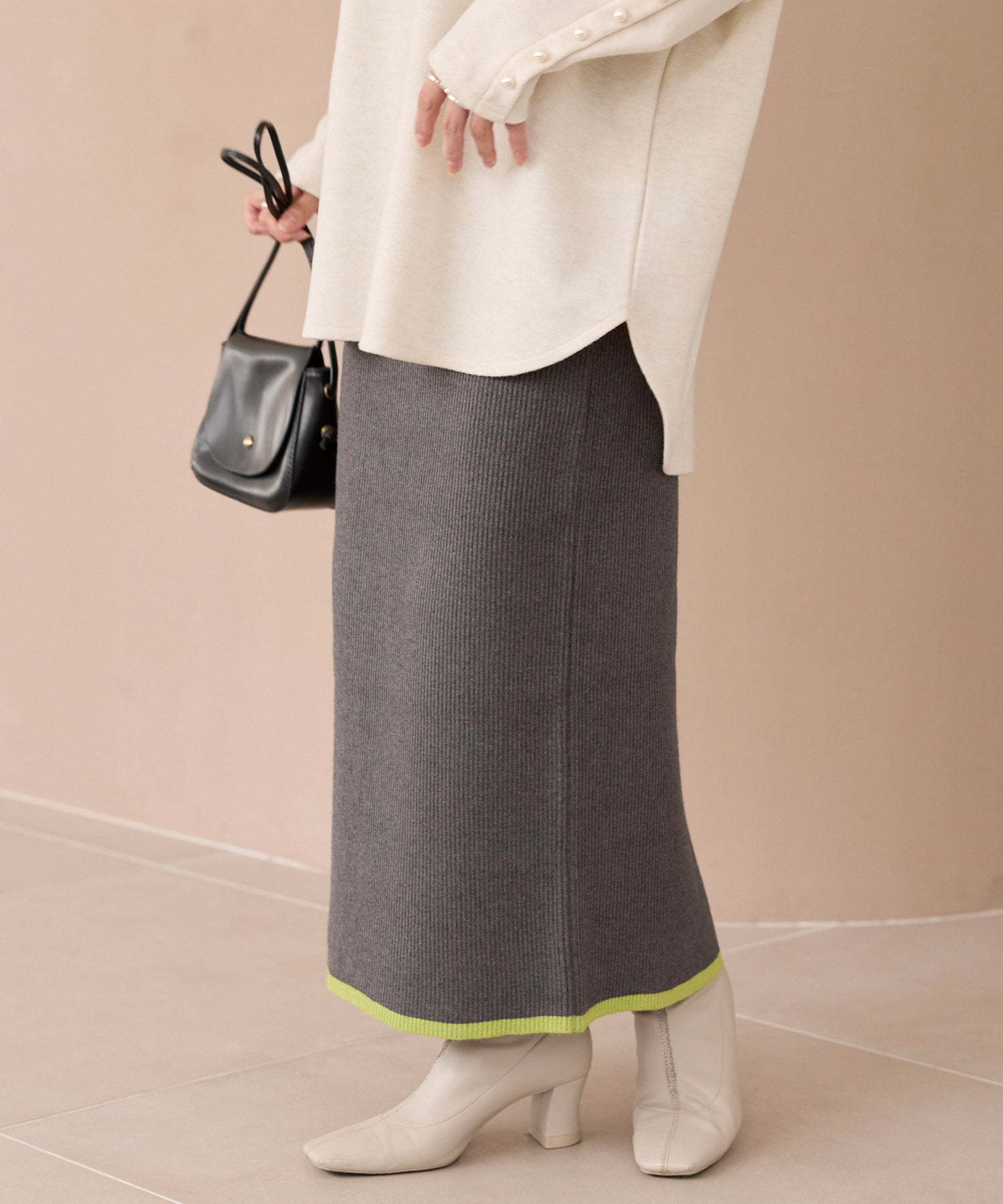 洗える】バイカラーリブニットスカート | ラビアンジェ-⼤きいサイズの