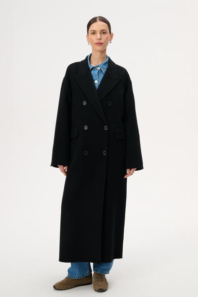 Virgin Wool Maxi Coat with Double Breasted Fastening - Joel – LEBRAND