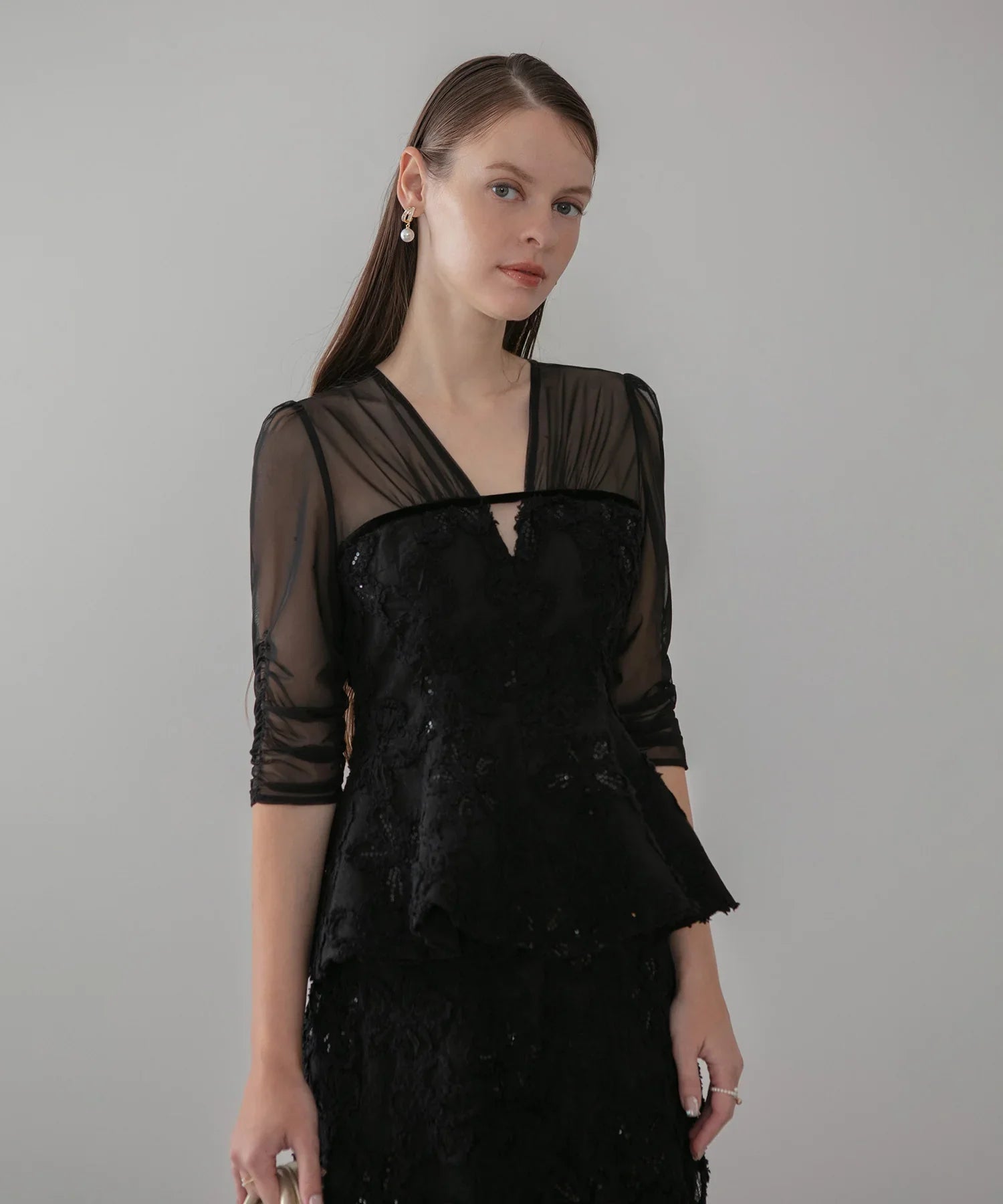 LEJA LUXE】フラワーレースペプラムセットアップドレス