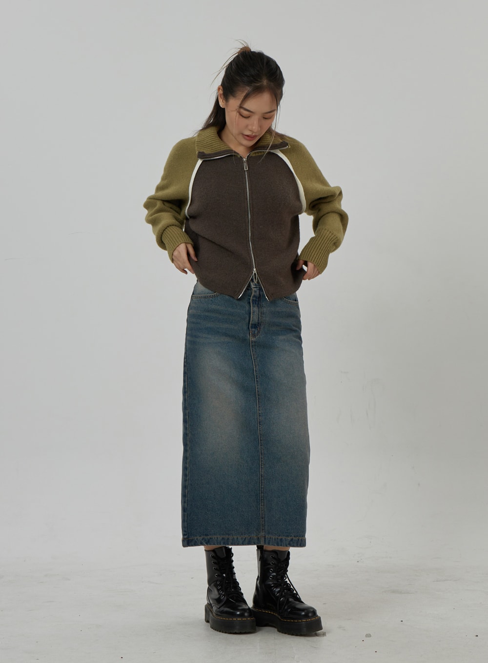 Back Slit Denim Maxi Skirt CD23 - Korean Women's Fashion | LEWKIN