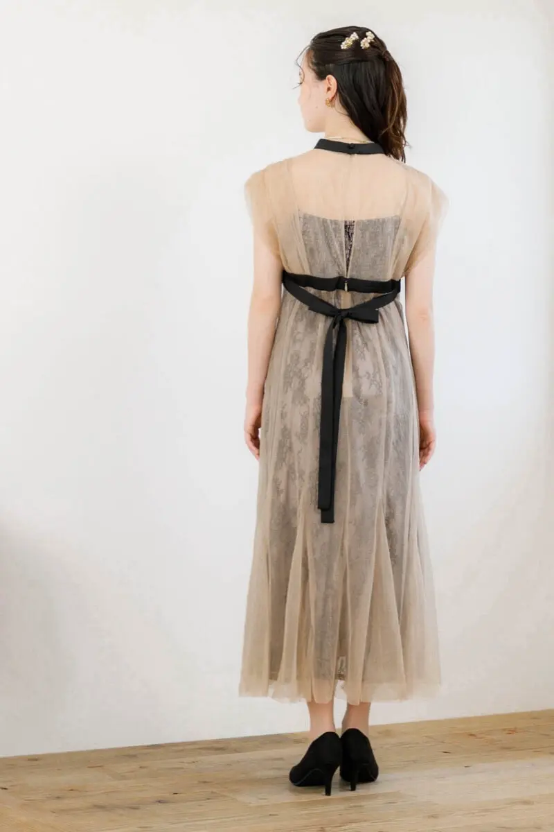 ベージュのレイヤードチュールドレス | Dorry doll | M | 結婚式