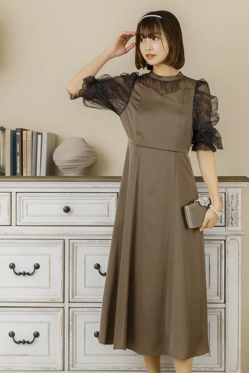 モカチャのダイヤチュール×サテンドレス | Dorry doll | M | 結婚式