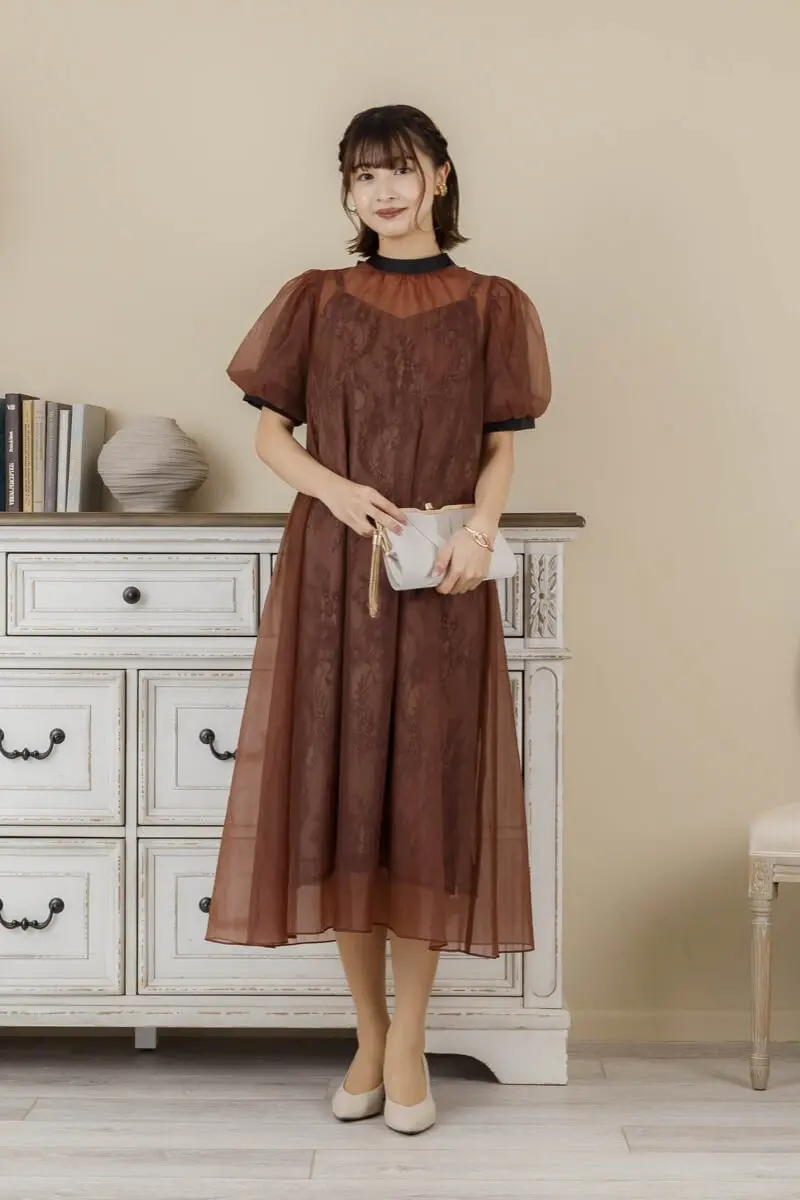 ブラウンのシアーAラインドレス | Dorry doll | M・マタニティ可