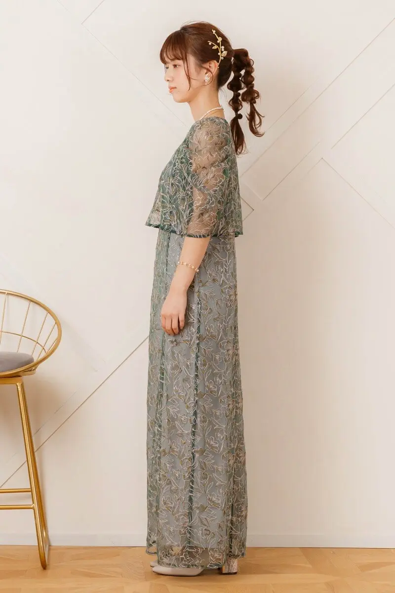 グリーンの総レースレイヤードドレス | LE' RURE | M | 結婚式