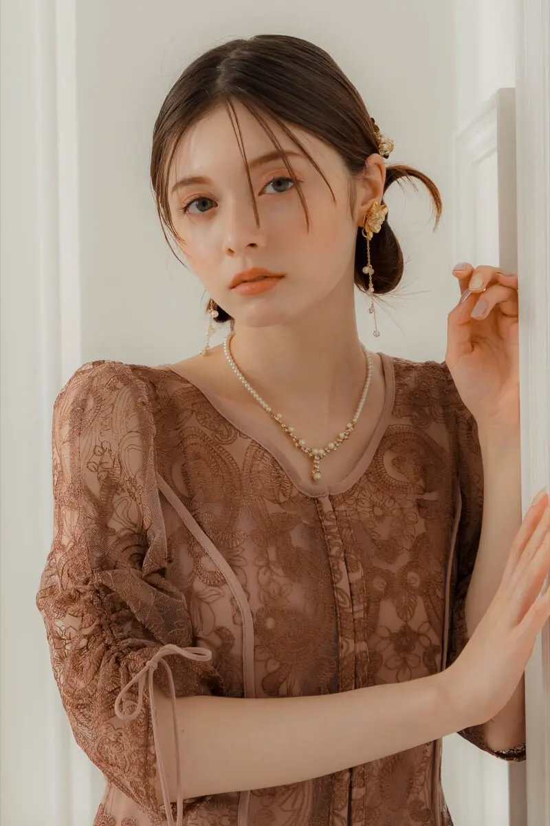 ピンクのエンブロイダリーレイヤードドレス | Dorry doll | M