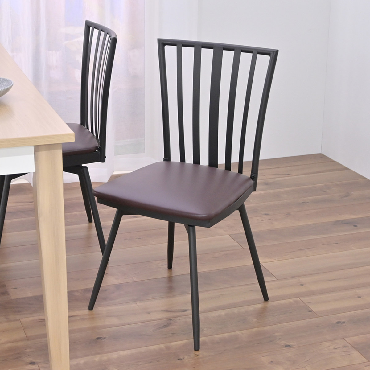 ダイニングチェア 回転式 2脚セット スチールフレーム ウィンザー調 座