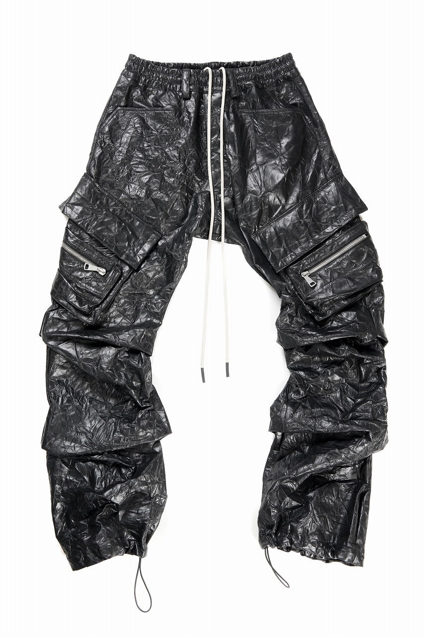 A.F ARTEFACT TUCK CARGO PANTS / WASHER SYNTHETIC LEATHER (BLACK)の