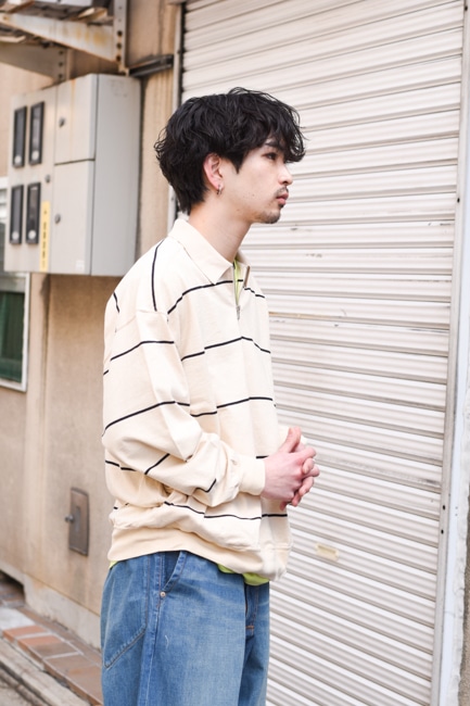 blurhms[ブラームス] C/NAPP Border Collared Harf-zip