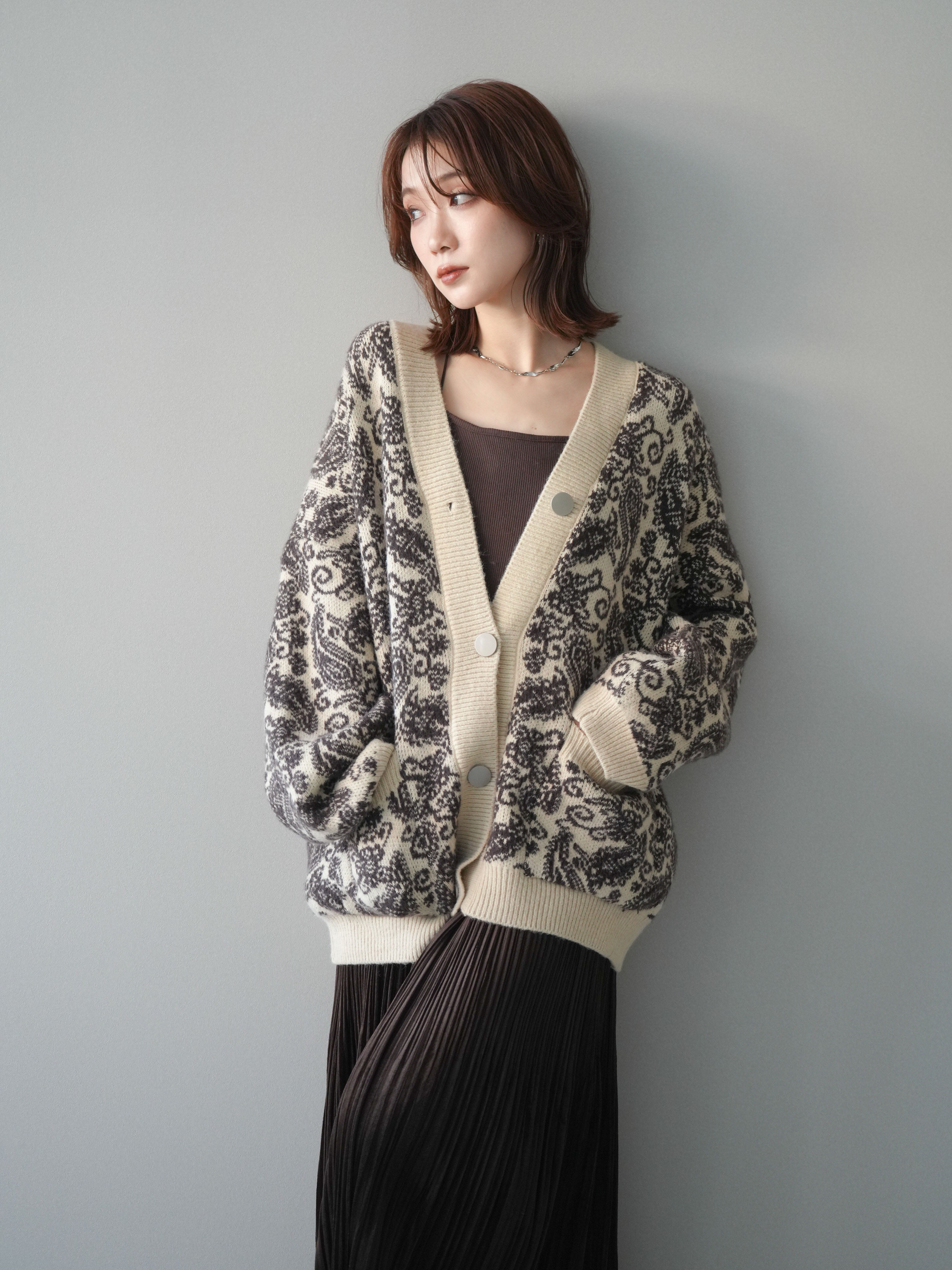予約]ペイズリー柄ニットカーディガン/brown – Lumier