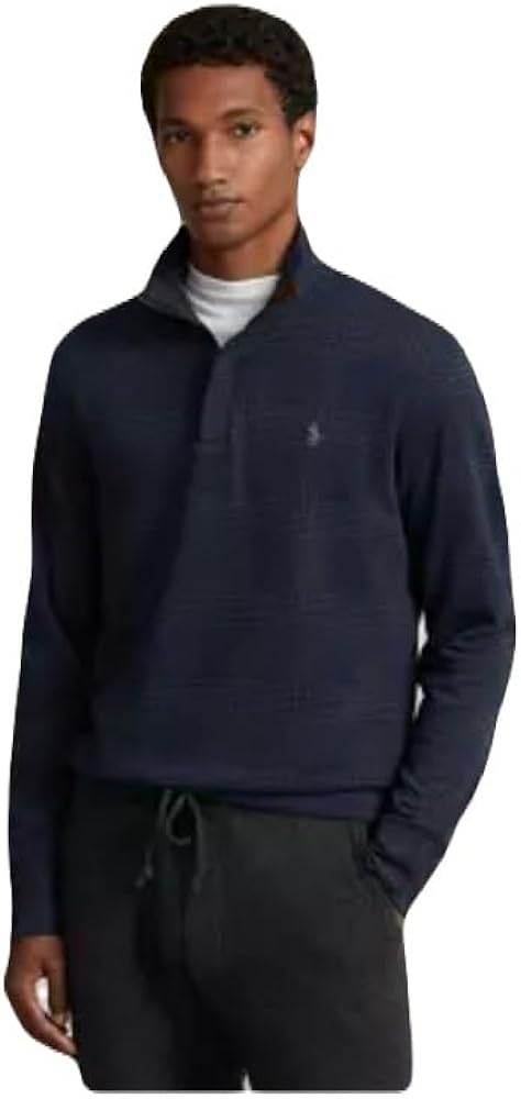 polo ralph laurEN Mens Printed Double Knit 1/4 Zip Pullover Navy